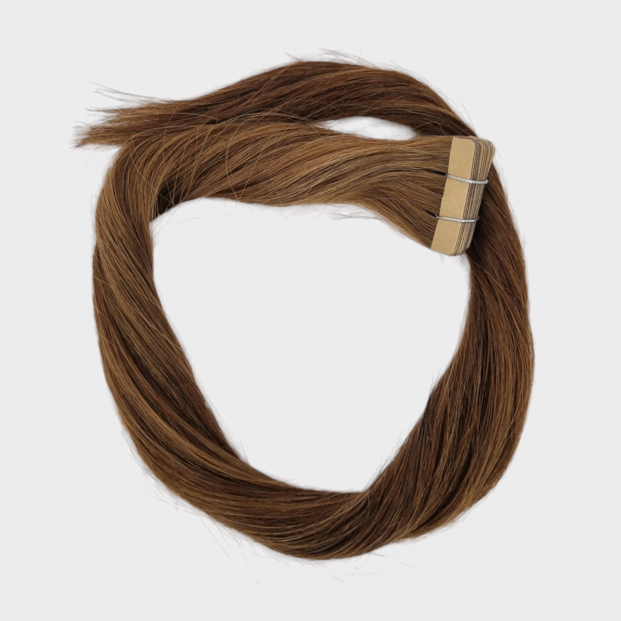 Echthaar Tape Extensions Farbe 6 Karamell braun 50 cm 50 g aus Remy Echthaar für Haarverlängerung und Haarverdichtung.